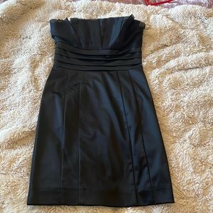 Bebe Black satin with chiffon fan detail cocktail dress